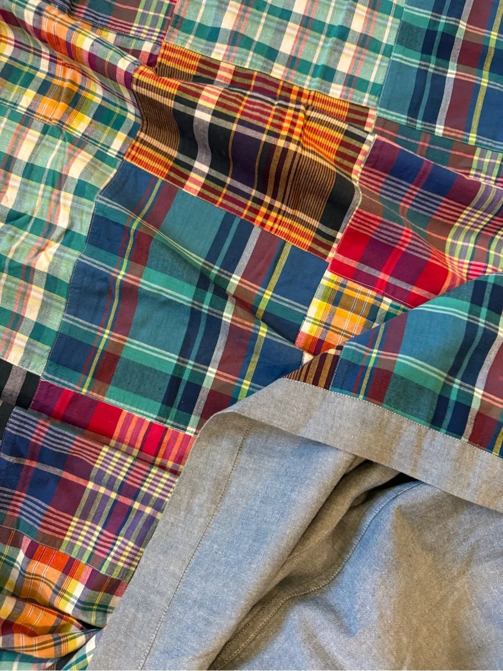 Vintage Ralph Lauren Home Madras Patchwork Plaid Cotton Shower Curtain